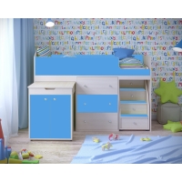 Кровать чердак Малыш 1800 Дуб молочный - Голубой