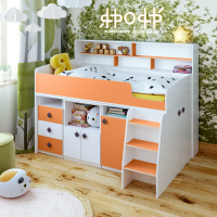 Кровать чердак Малыш 5 с полкой, Белое дерево - Оранжевый